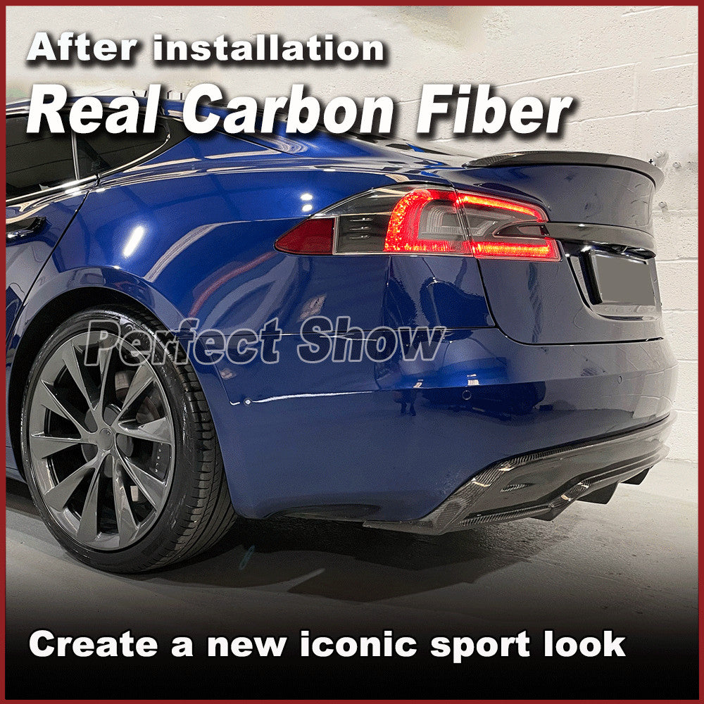 Fit for Tesla for Model S Sedan 2016-2020 Real Carbon Fiber Rear Bumper Diffuser Lip