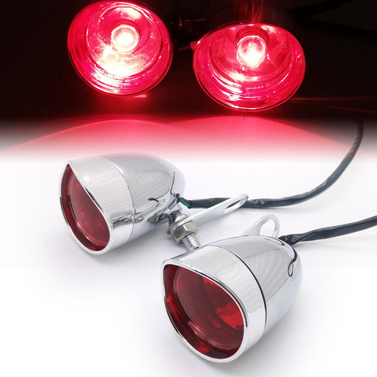 Chrome Bullet Tail Brake Light W/ Rear Shock Bracket Cafe Racer Bobber Chopper Q