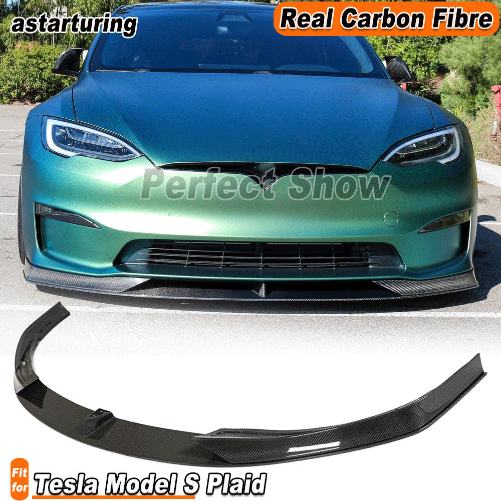 Fit for Tesla for Model S Plaid Real Carbon Fiber Front Bumper Lip Spoiler Splitters