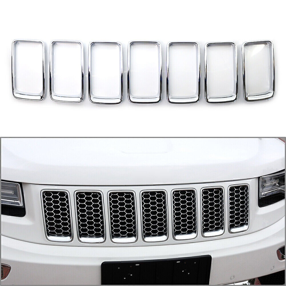 7X Front Grille Grill Inserted Ring Trim Cover for Jeep Grand Cherokee Chrome