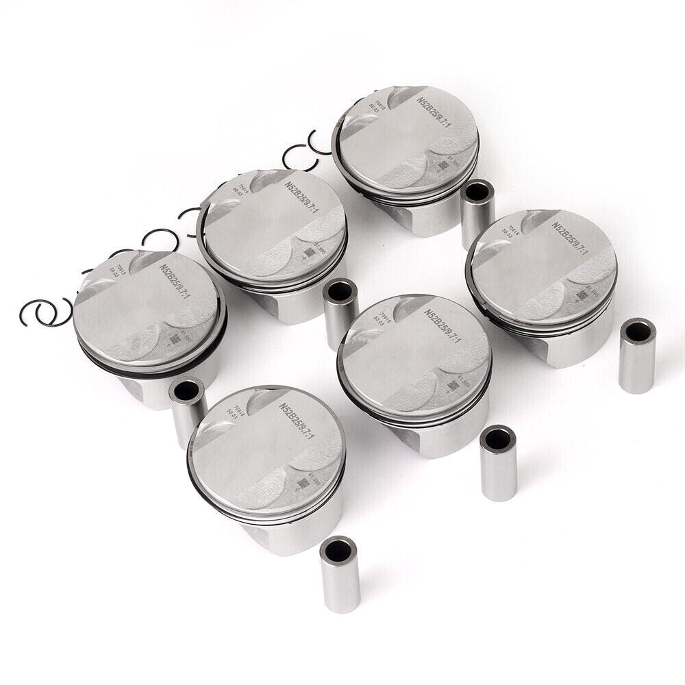 6-piece set of STD low compression 9.7:1 N52B25 piston rings suitable for E60, E90, 325i, and 523i.
