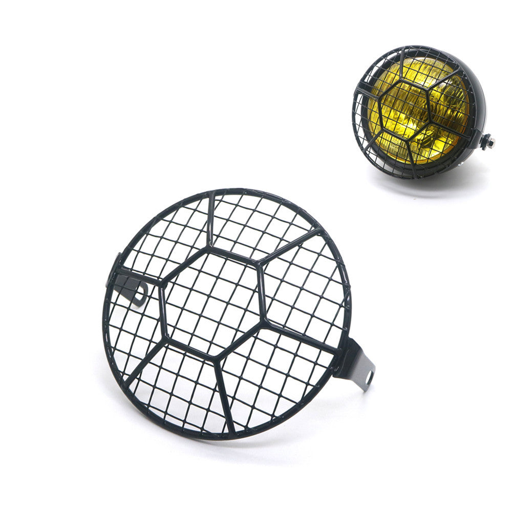 Motorcycle 6.3 Retro Metal Grill Side Mount Headlight Football Net Mask Cover Q