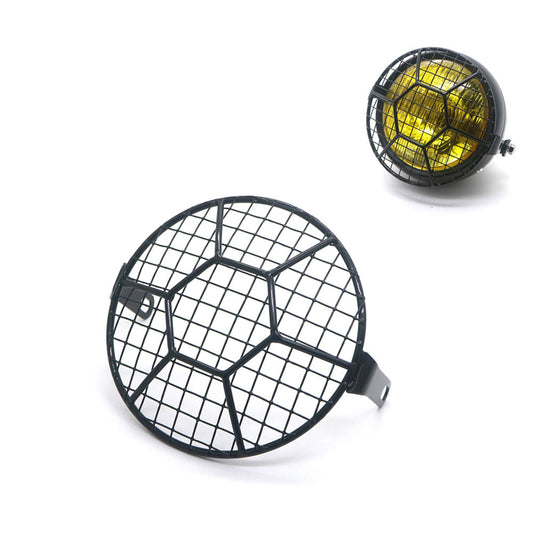 Motorcycle 6.3 Retro Metal Grill Side Mount Headlight Football Net Mask Cover Q