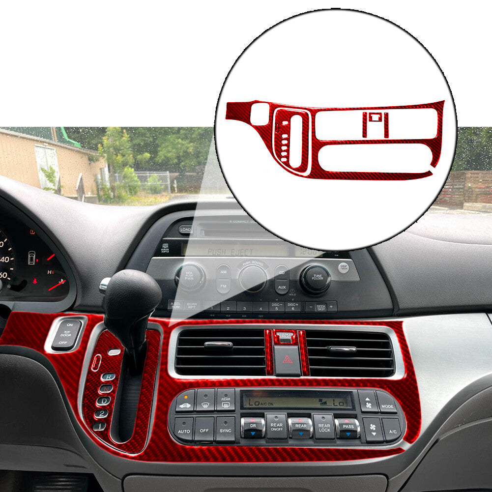 6x Red Carbon Fiber Automatic Control Panel Cover Trim for Honda Odyssey 2005-10