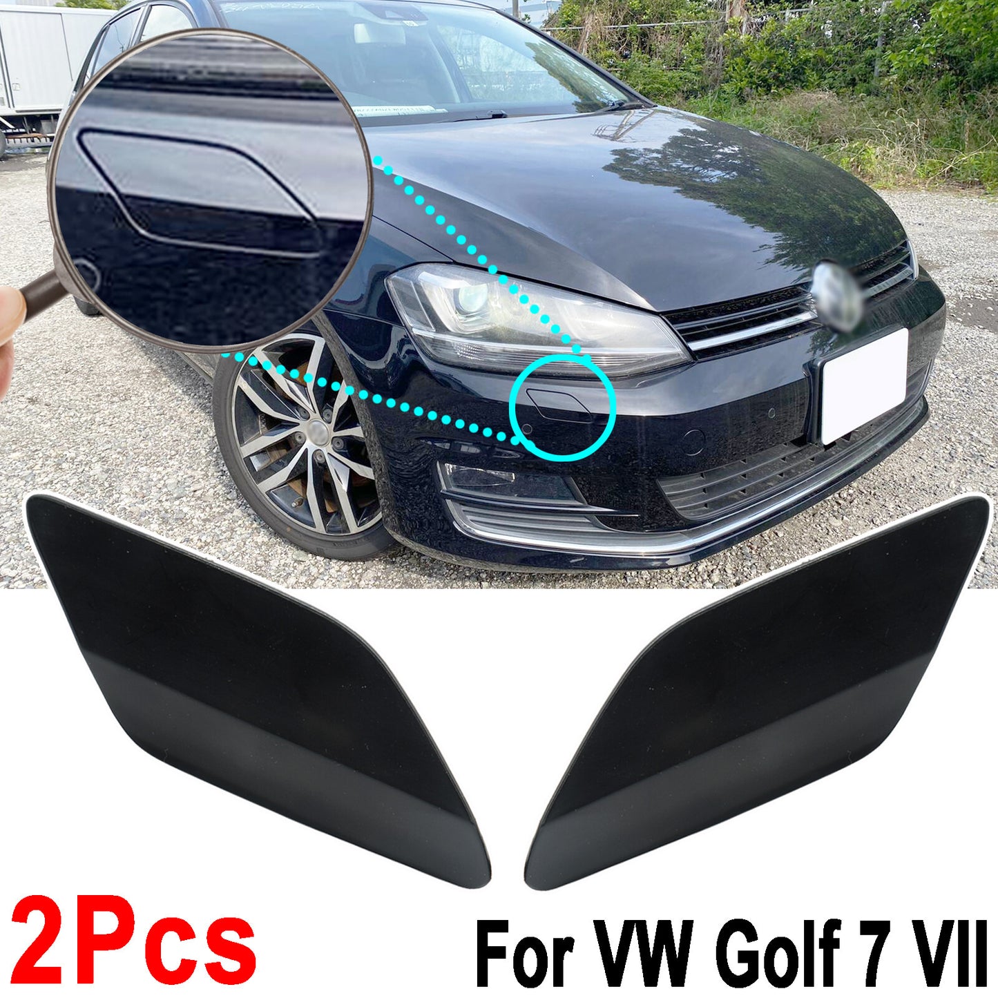2Pcs Headlight Headlamp Spray Washer Cover Cap for VW for Golf 7 Vii MK7 2013 - 2017 Q