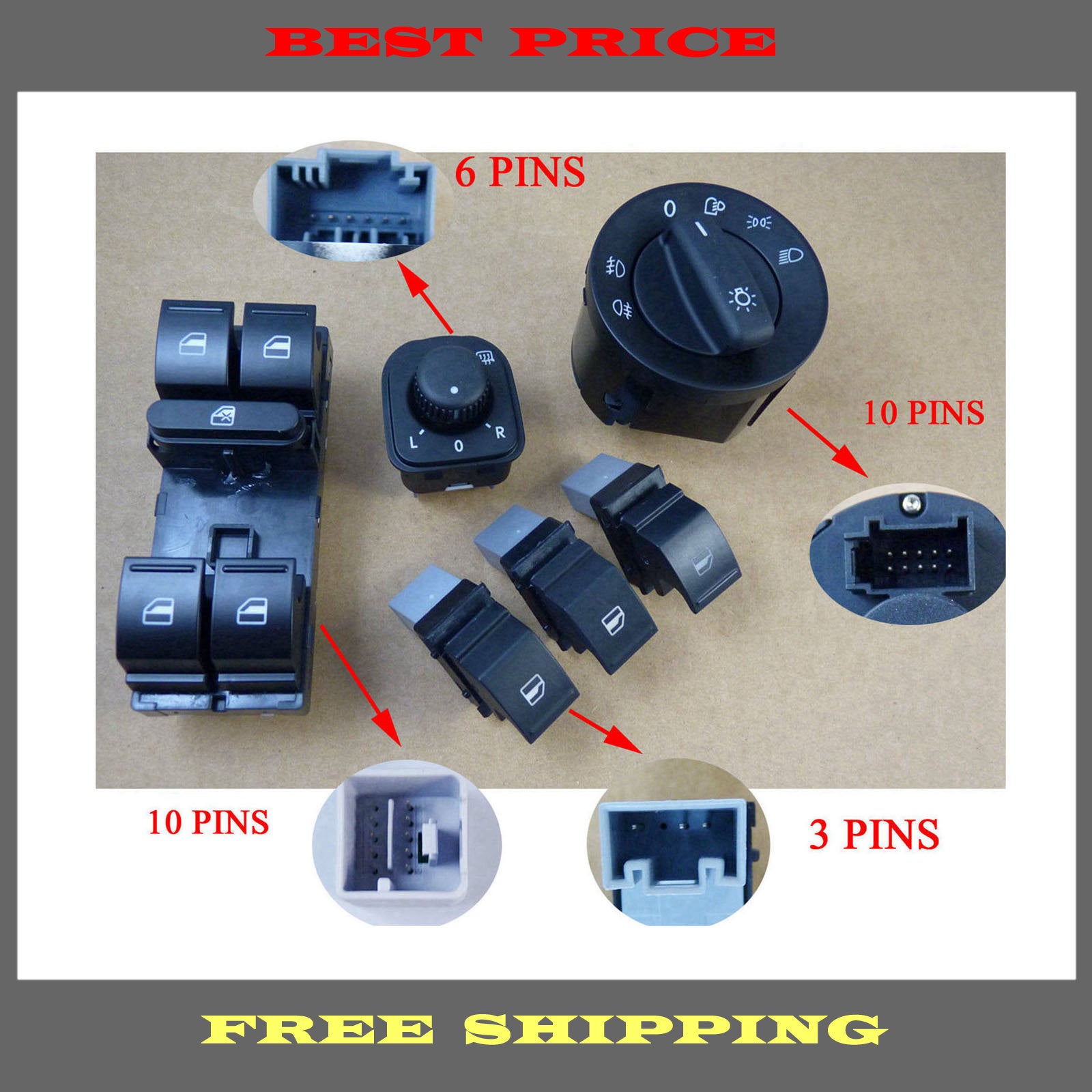 Suitable for Golf 5, 6, for Jetta , for Passat B6, CC, for Tiguan mirror window headlight switch set (6) n