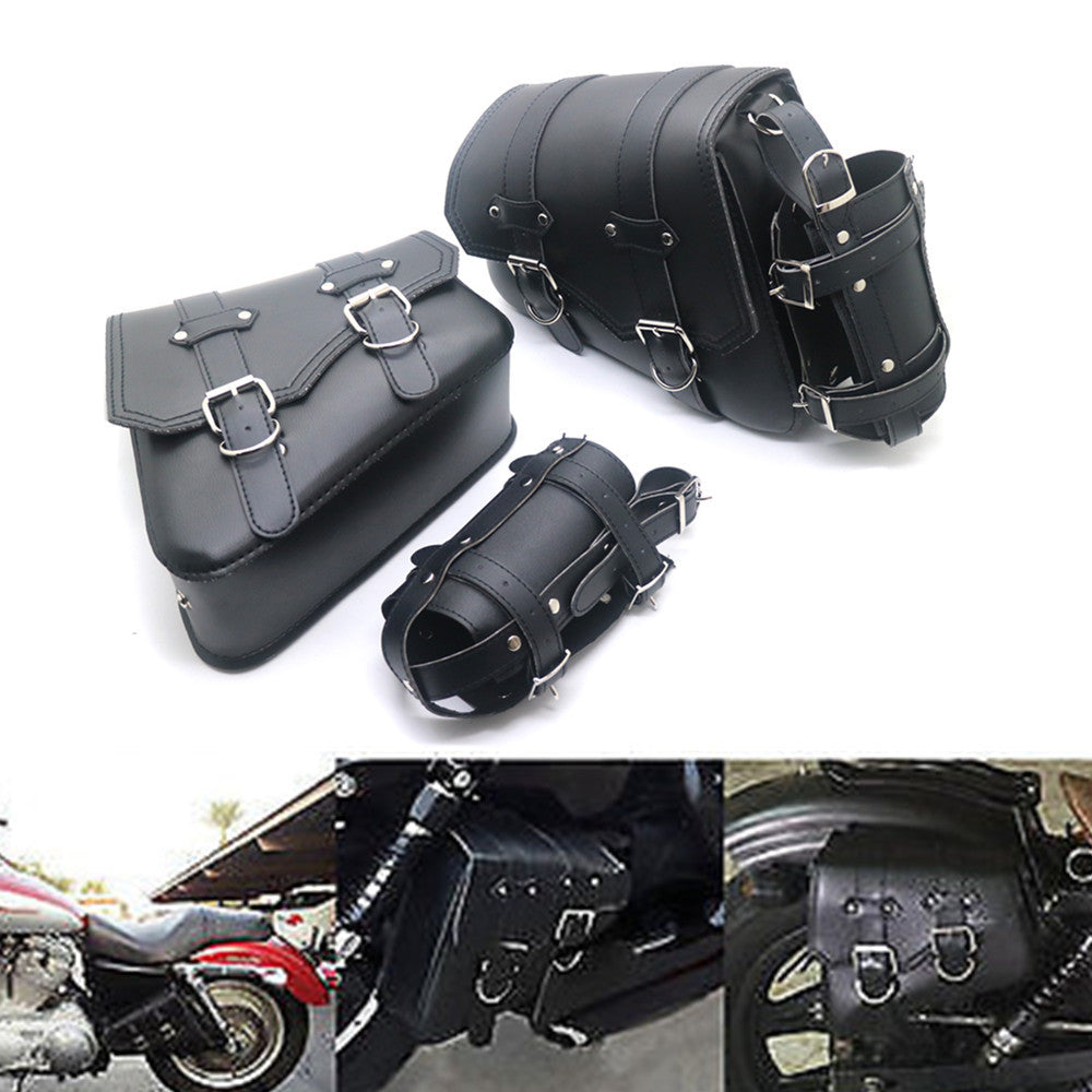 2Pcs PU Leather Black Side Saddlebags With Drink Holder Bag for Harley Sportster Q