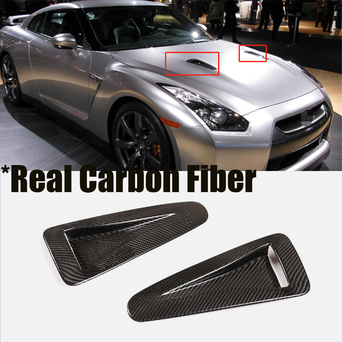Front Hood Fender Vent Scoop Cover Real Carbon Fiber for Nissan GTR R35 08-16
