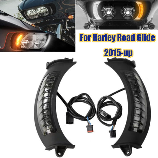 LED headlights, air vents, side lights, and turn signals are applicable to for Harley Road Glide 2015-up. n