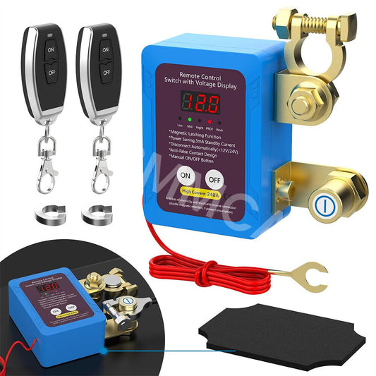 Dual Remote Kill Switch Car Battery Disconnect Switch Shut Off Voltage Display Q