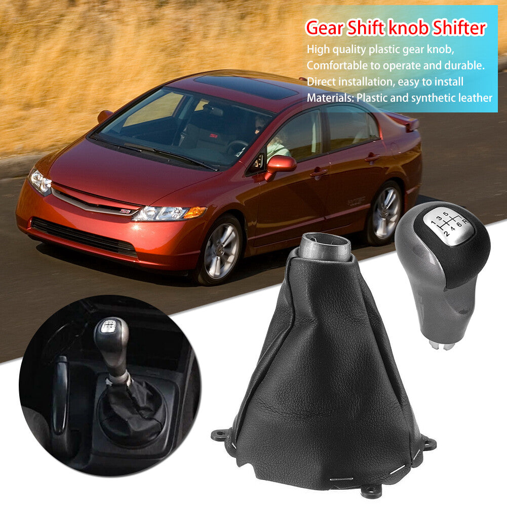 6 Speed Manual PU Gear Shift Knob With Boot for Honda for Civic DX EX LX 2006 -2011 Q