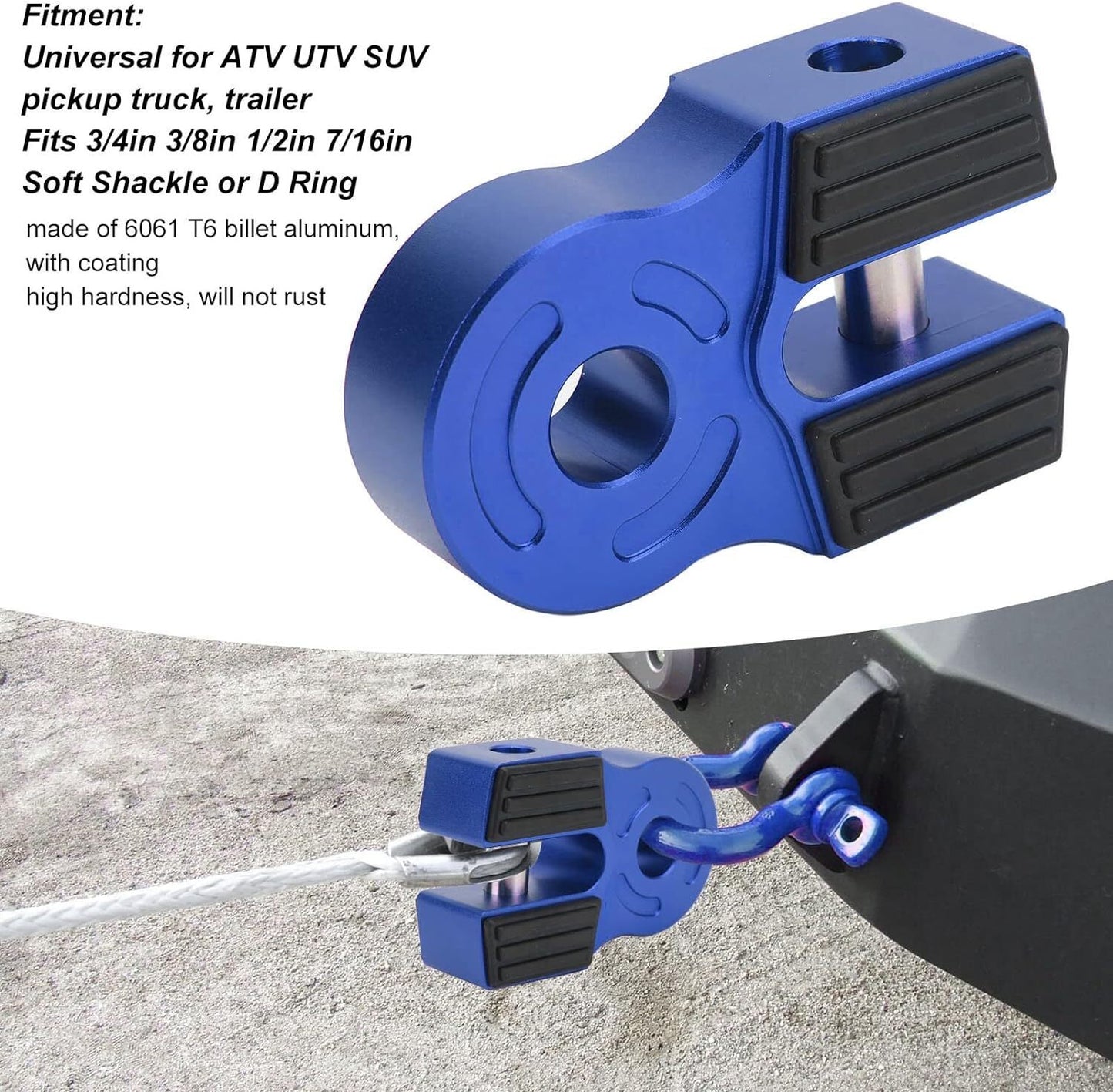 Winch Shackle Flat Mount Hook Assembly ATV UTV SUV Pickup Trucks Aluminum Blue