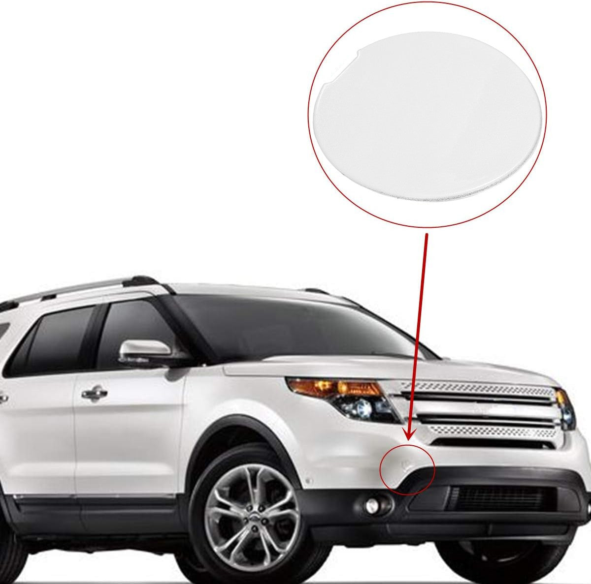 White car front bumper tow hook cover/traction eye cap for Explorer 2011-2015- n