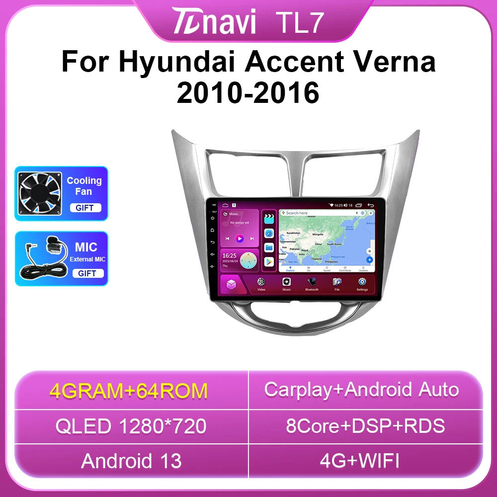 for Hyundai Solaris Accent Verna Android Car Radio CarPlay GPS Player Screen DSP