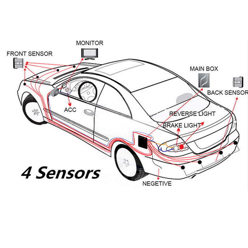 Visible Car Video Parking Reverse Backup Assistant Radar Alarm Kit 4 Flat Panel Sensors - n