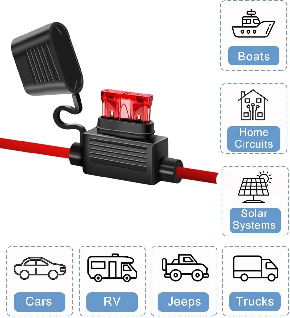 6pcs 16AWG Inline Fuse Holder 6pcs 10AMP Automotive Standard Blade Fuse ATC/ATO