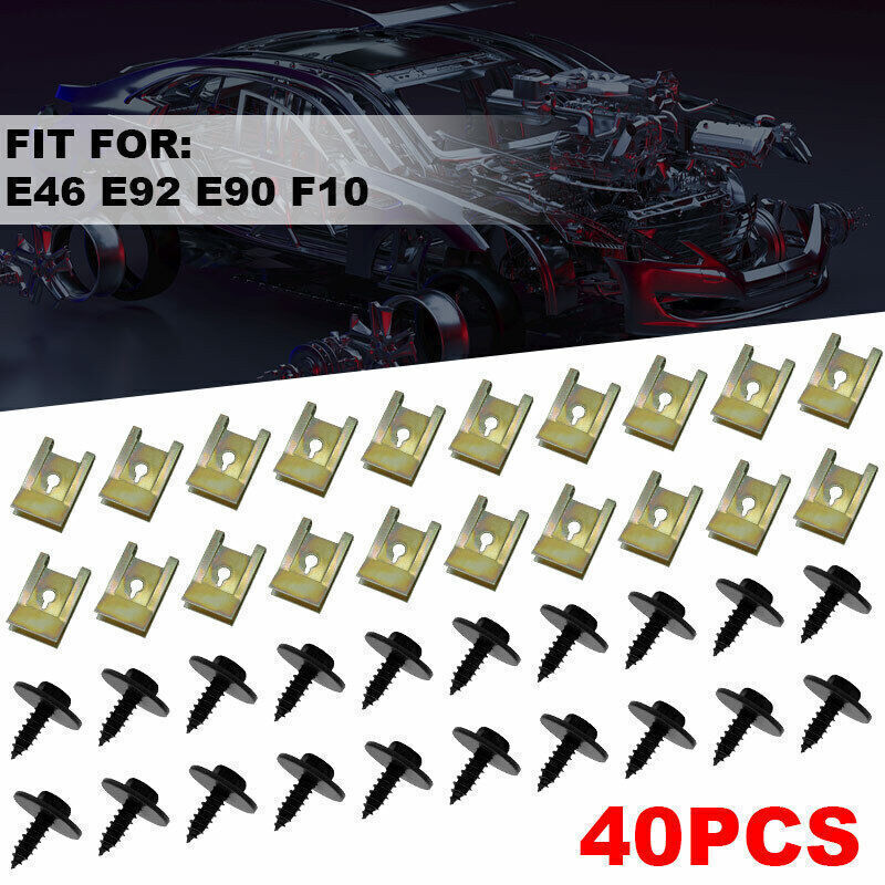 40Pcs Car Bumper Fender Trim Panel Fastener Spring Metal U type Clips with Screw