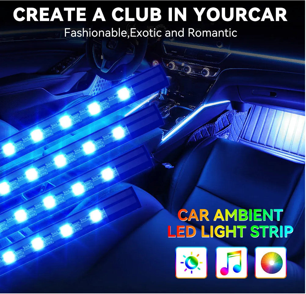 RGB LED USB Car Interior Floor Light Strip Bluetooth Mobile App