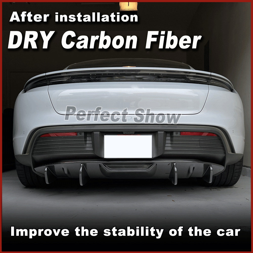for Porsche Taycan 9J1 Sedan 2019-2021 Dry Carbon Fiber Rear Bumper Diffuser Lip