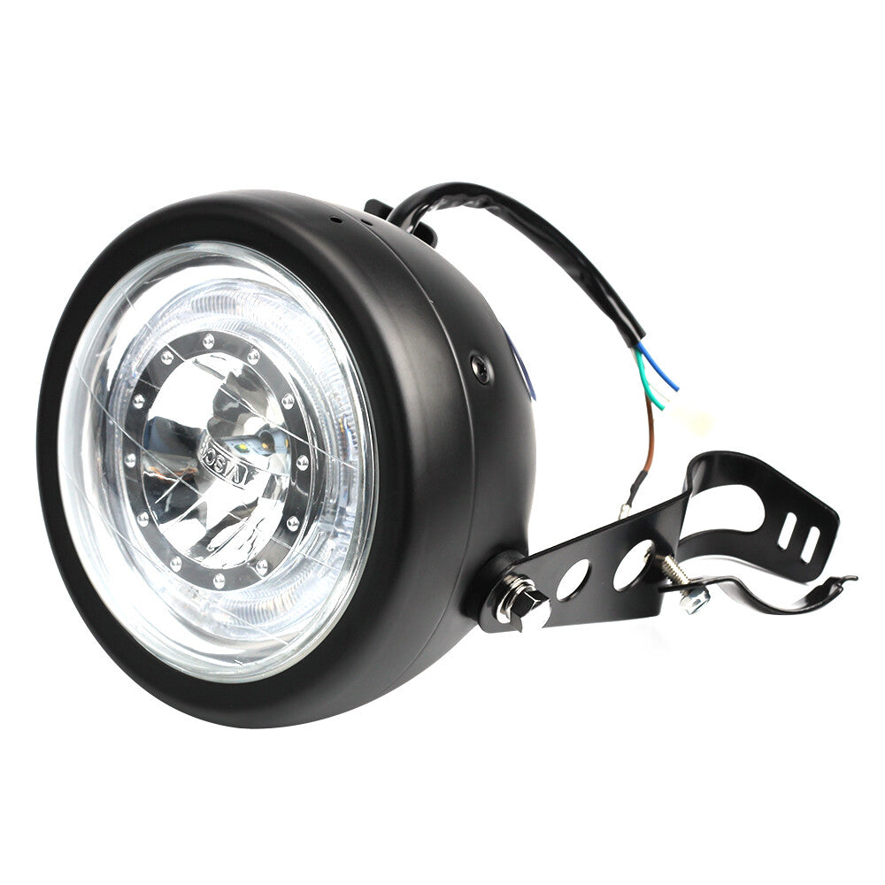 Motorcycle 6.5-inch LED headlight, blue HALO ring angel eye, black, suitable for Harley Bobber