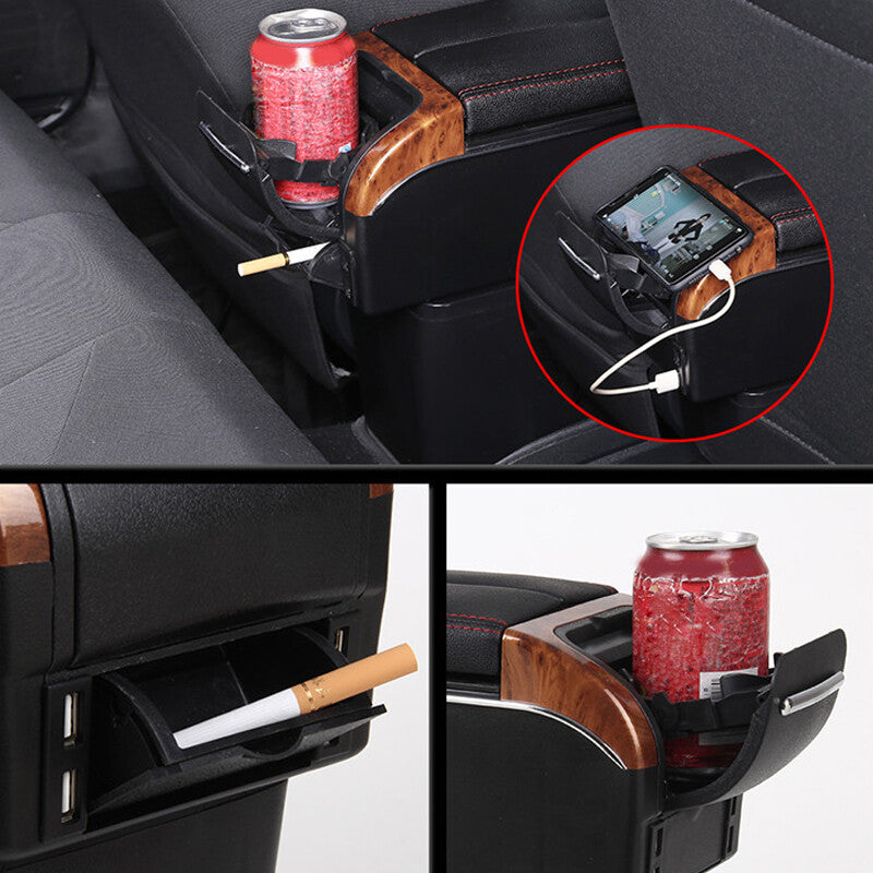 Black armrest box, double-layer car interior storage center console, 7 USB ashtray - n