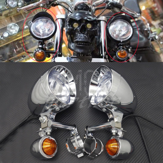 Chrome Turn Signal Driving Passing Spot Fog light Bar For Touring Chopper Custom Q