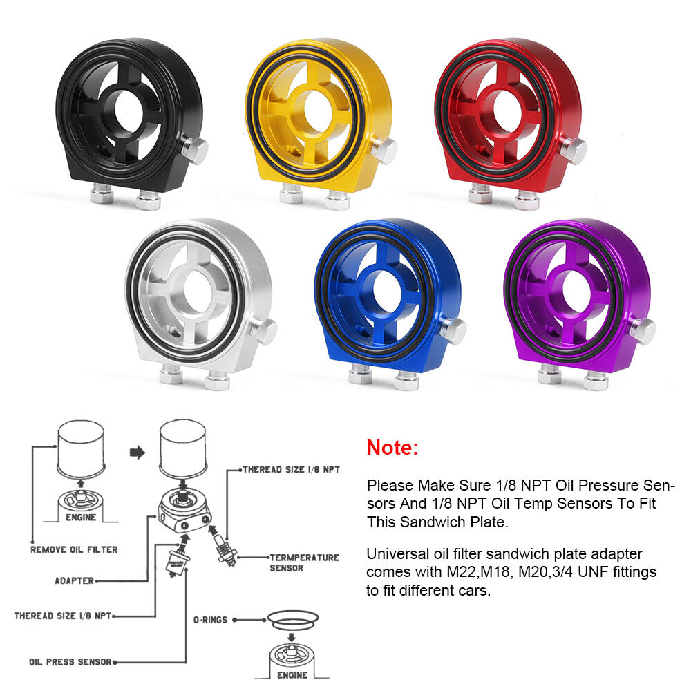 Black oil filter cooler sandwich plate adapter aluminum strip connector accessories