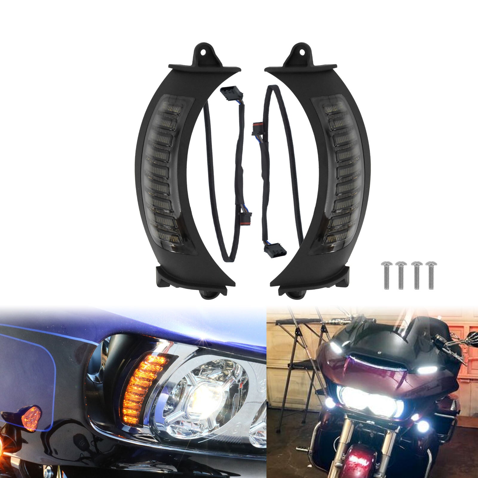 Black LED Side Marker Lamp Turn Singals Light Fits for Harley Road Glide 15-2023 Q