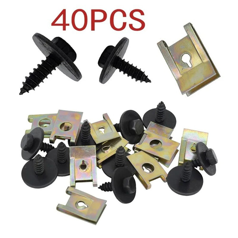 40Pcs Metal Car Screw Body Fender Bumper Retainer U Nut Clips Gasket Fastener