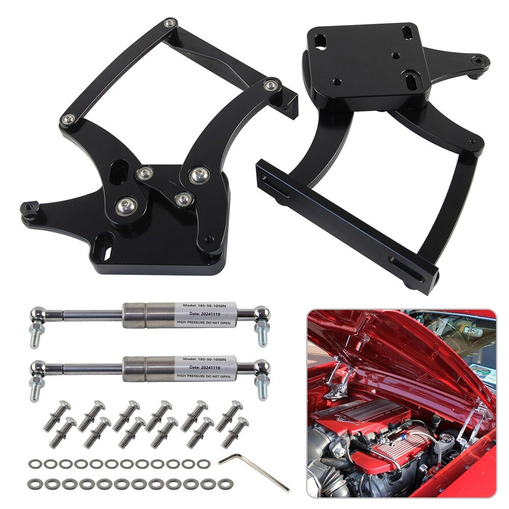 Billet Hood Hinge Kit Left and Right Side for Ford for Mustang 1964-1966 Black