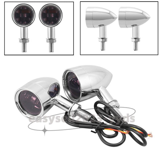 2x Chrome Motorcycle 10mm Screw LED Turn Signal Light 45mm Fork Clamp for Honda