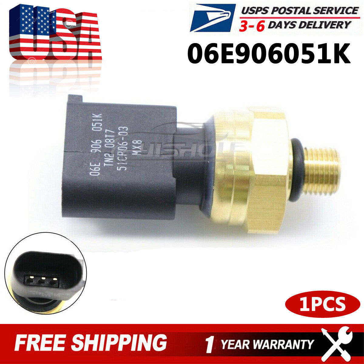 New Fuel Pressure Sensor For 2005 2006-2009 for Audi for A4 , for A4 Quattro 2.0L 06E906051K