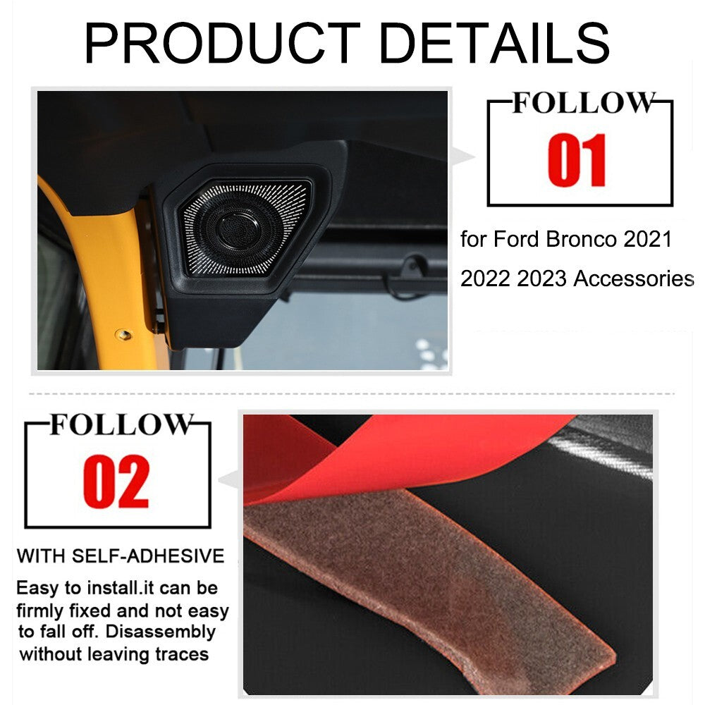 Black Rear Trunk Speaker Audio Frame Cover Trim for Ford Bronco 2021-2024 Tone