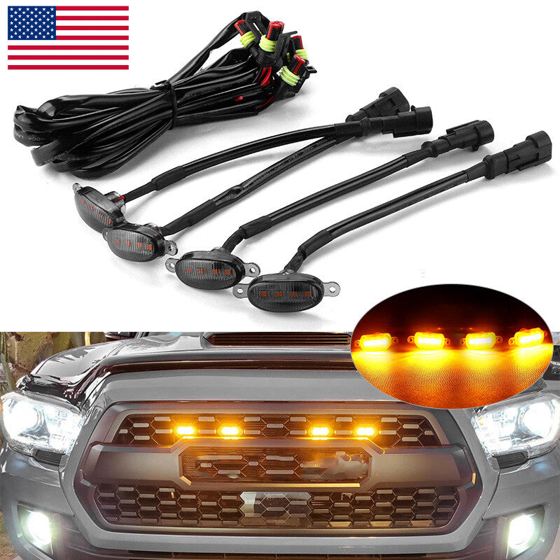 4x Smoke Lens Amber LED Front Grill Running Light Fit for Ford F150 Style