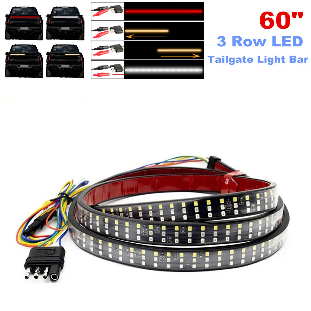 Truck tailgate pole 60-inch three-row LED light strip with red brake and white reverse signal - n