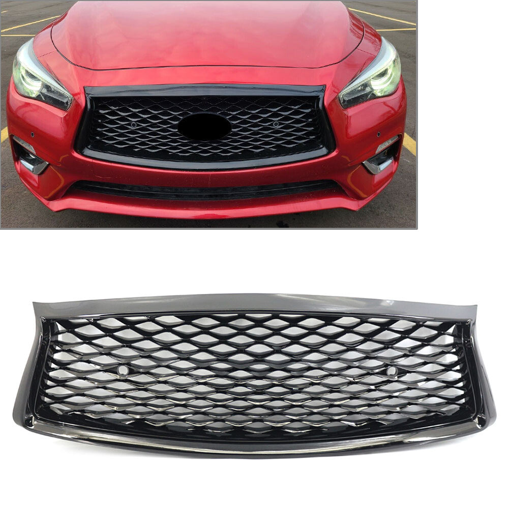 Front Bumper Center Upper Mesh Grille w/Sensor Hole for Infiniti Q50 Q50S 18-23