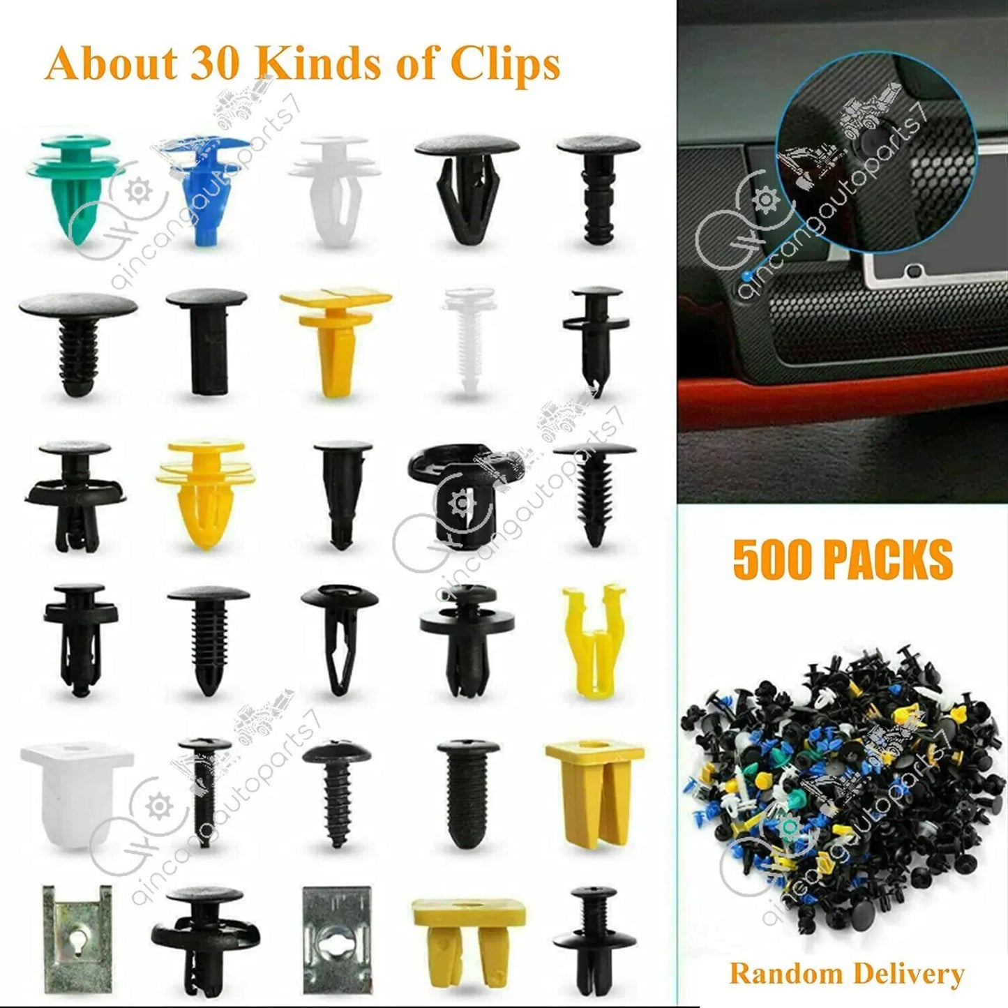 500Pcs Auto Car Mixed Fastener Clips Bumper Fender Trim Plastic Rivet Door Panel