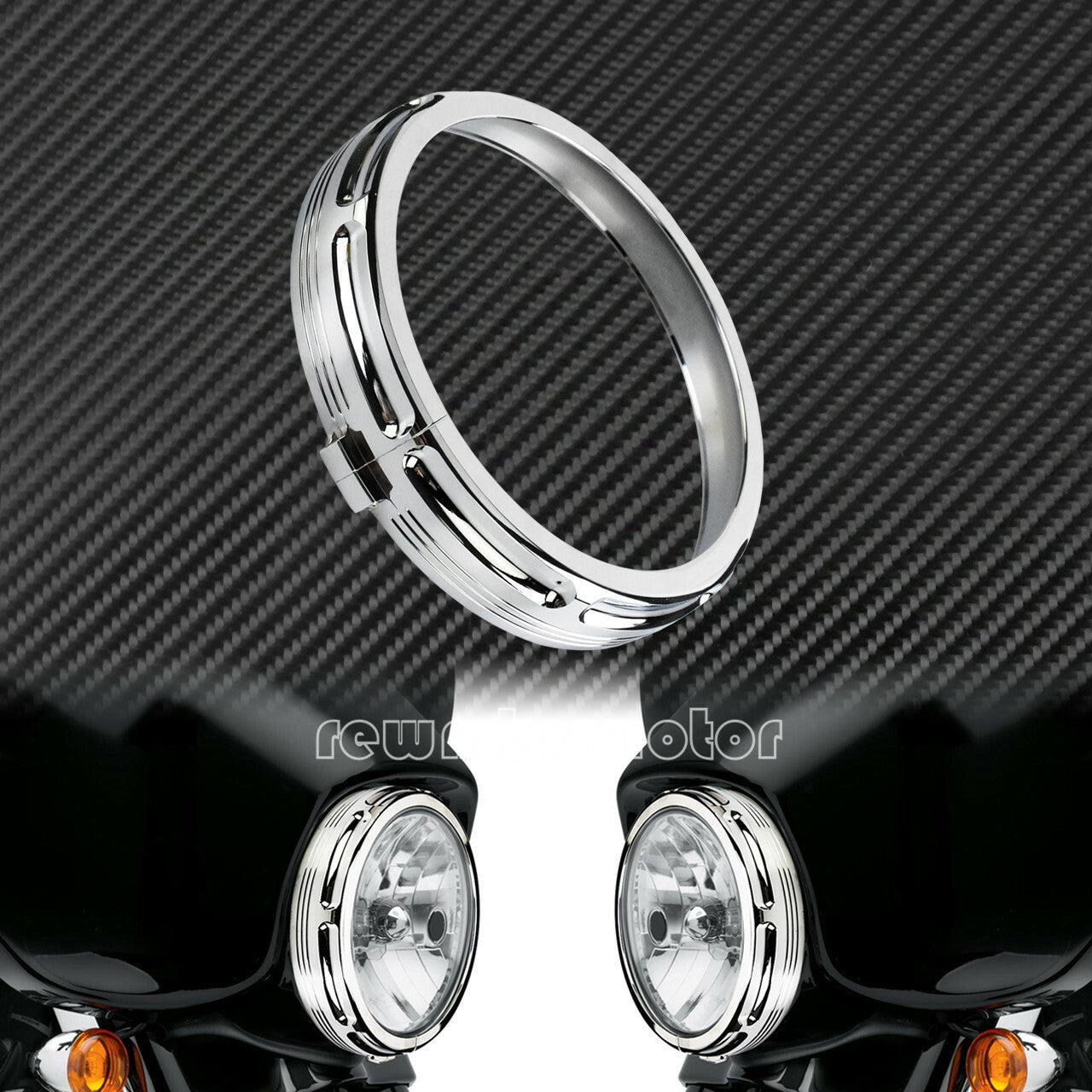 Chrome 7'' Burst Headlight Trim Ring Fit for Harley Touring Road King Trike 2013 Q