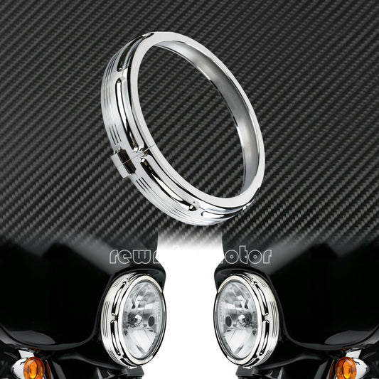 Chrome 7'' Burst Headlight Trim Ring Fit for Harley Touring Road King Trike 2013 Q