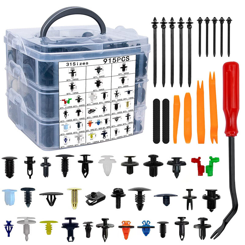 970-piece pack of automotive body riveting panels, fasteners, clamps, molding belts, and tools - US stock. n