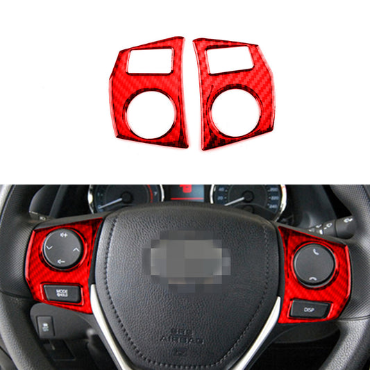 Red Carbon Fiber Interior Steering Wheel Buttons Trim for Toyota for Corolla 2014-18