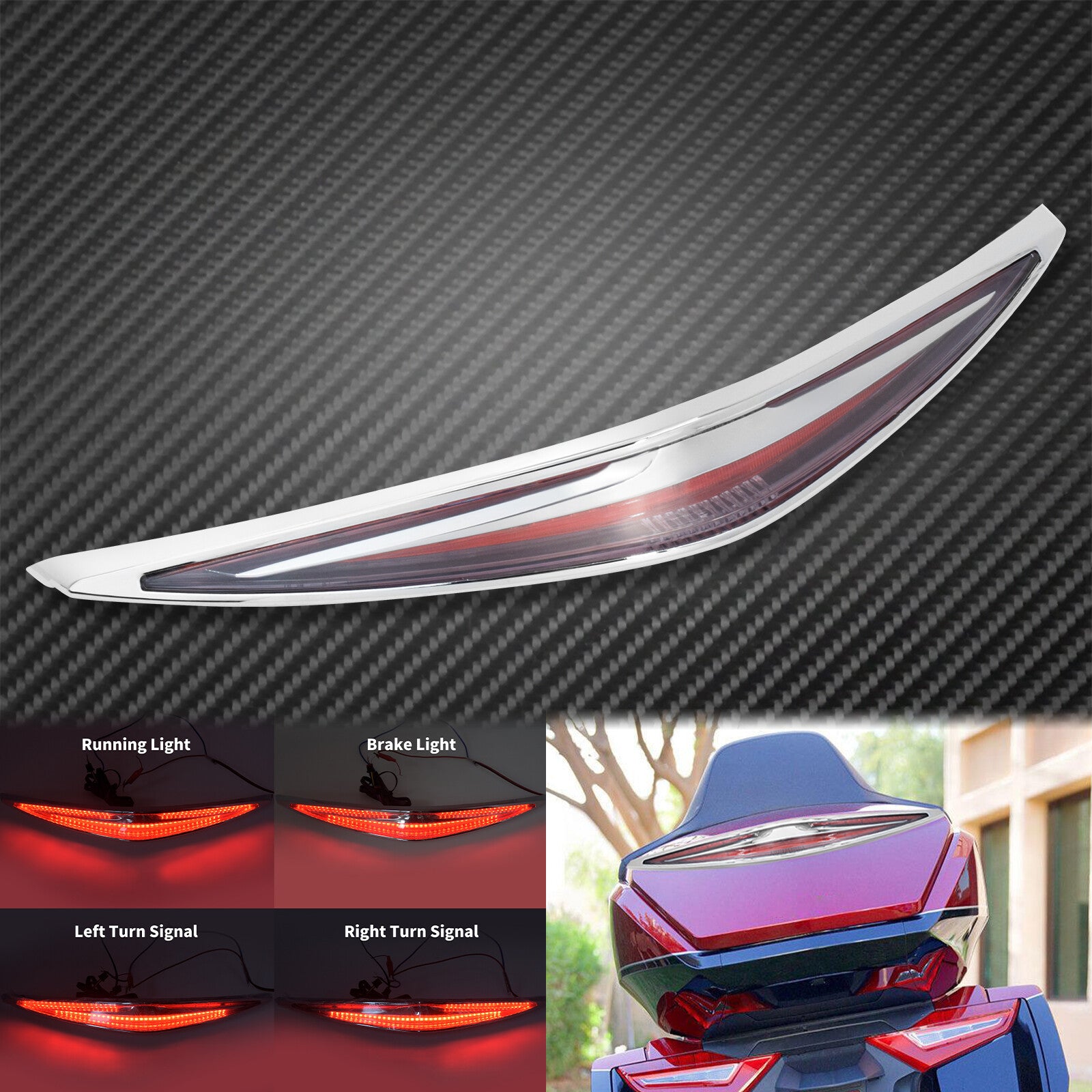 Trunk Luggage Rack LED Running Brake Turn Signal Light Fit for Honda GL1800 2018 Q