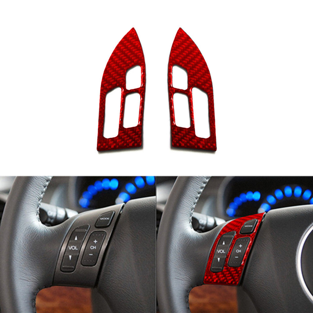 2x Red Carbon Fiber Steering Wheel Button Cover Trim for Honda Odyssey 2005-2010