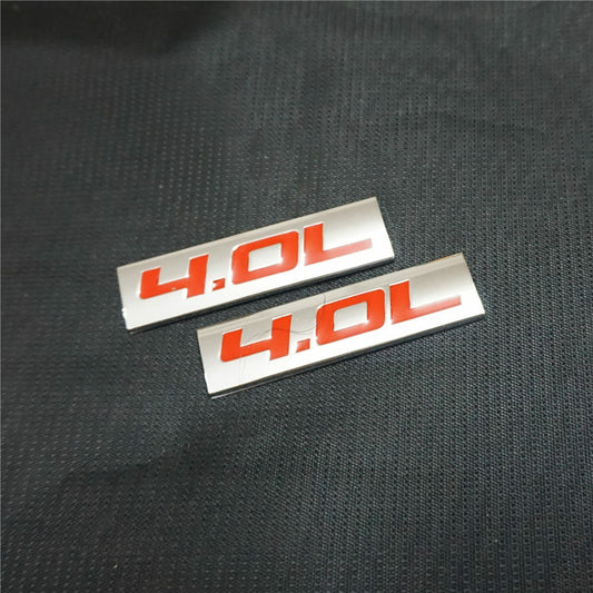 2x Chrome Red 4.0L Metal Emblem Decal Badge Sticker Car Engine Coupe Motorsports