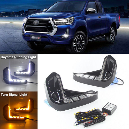 For Exact for Toyota Hilux Revo 2021-2023 Switchback LED DRL Lights w/ Turn Signals Q