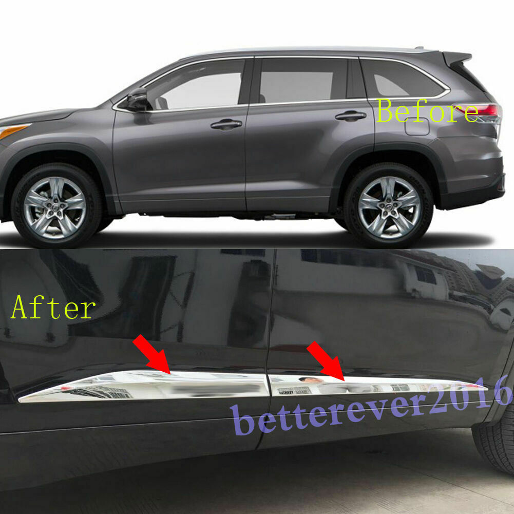 4P Chrome Car Body Side Door Molding Cover Trim for Toyota Highlander 2014-2019