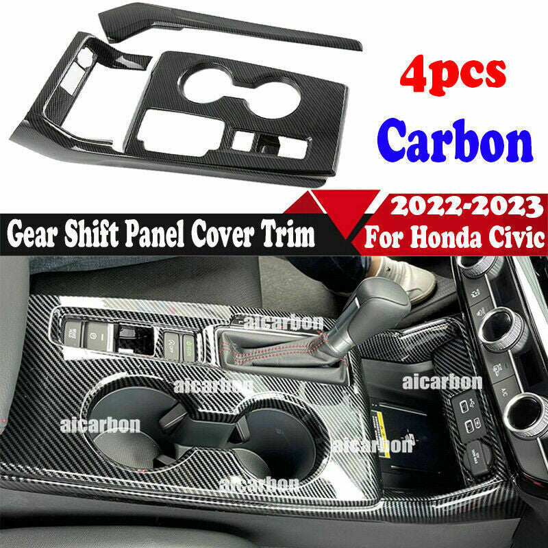 4p for Honda for Civic 2022-2023 Carbon Fiber Central Console Gear Shift Panel cover