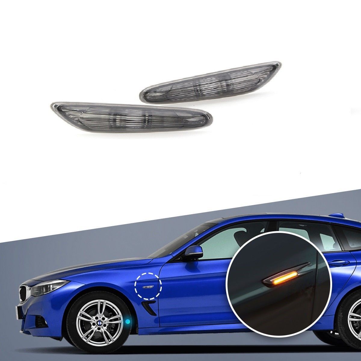 2X Side Marker Turn Signal Lights Replacement for BMW E90/E91/E92/E93 2006-11 L60