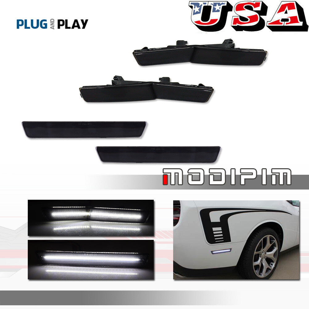 for for Dodge for Challenger 2018 - 22 Front and Rear White LED Fender Side Marker Light Kit - v