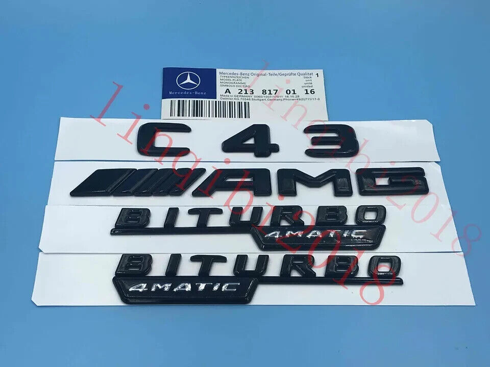 2018 Matte Black C43 AMG BITURBO Trunk Emblem Sticker for Mercedes-Benz